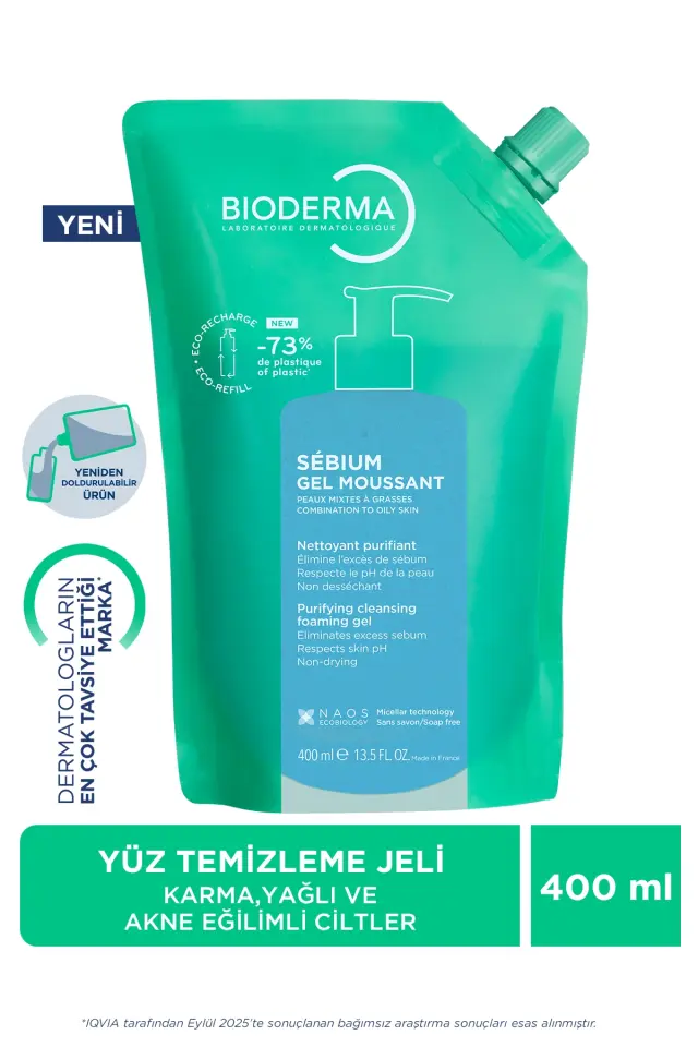 Bioderma Sebium Foaming Gel Karma Yağlı Ciltler Temizleme Jeli Yeniden Dolum Paketi 400ml