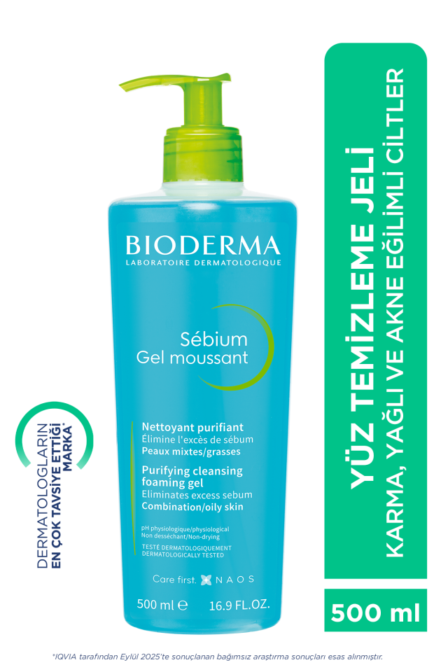 Bioderma Sebium Karma, Yağlı ve Akne Eğilimli Ciltler için Yüz, Vücut Temizleme Jeli 500 ml