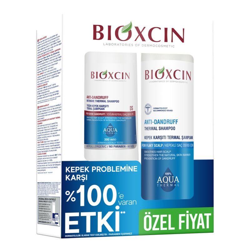 Bioxcin Aqua Kepek Karşıtı Termal Şampuan 300 ml + Yoğun Kepek Karşıtı Termal Şampuan 200 ml