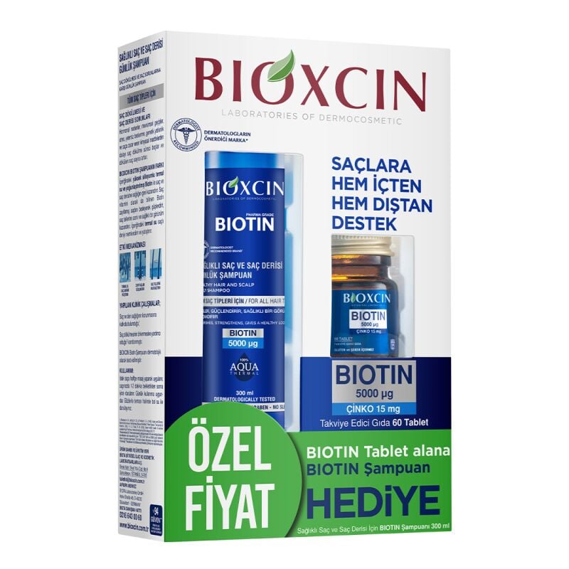 Bioxcin Biotin 5000 mg Çinko 15 mg ALANA Biotin Şampuan 300 ml HEDİYE