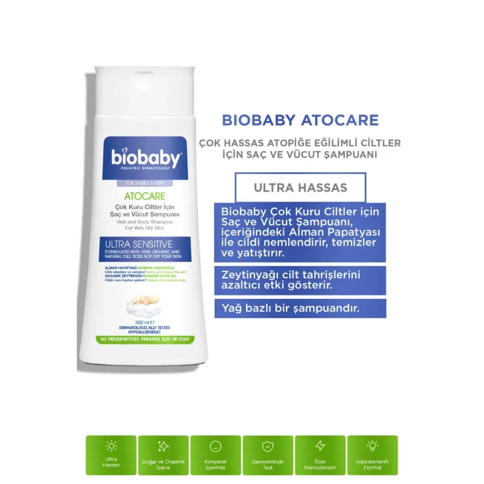 Biobaby Kuru ve Çok Kuru Ciltler İçin Saç ve Vücut Şampuanı 300 ml