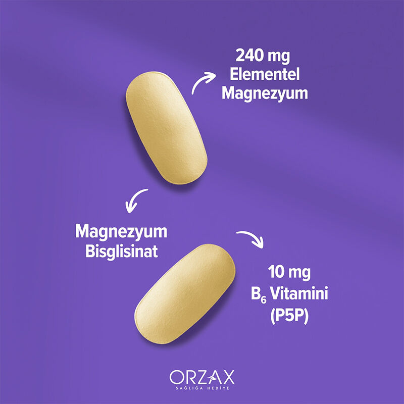 Orzax Ocean ExtraMag Magnezyum Bisglisinat + P5P Takviye Edici Gıda 60 Tablet